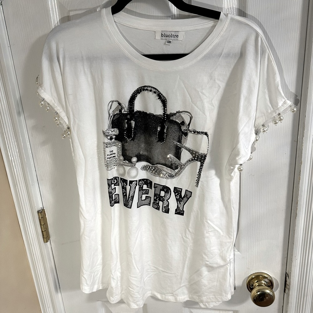 BLUOLTRE T-Shirt,Rhinestones,Pearls, Sz.S/M‎